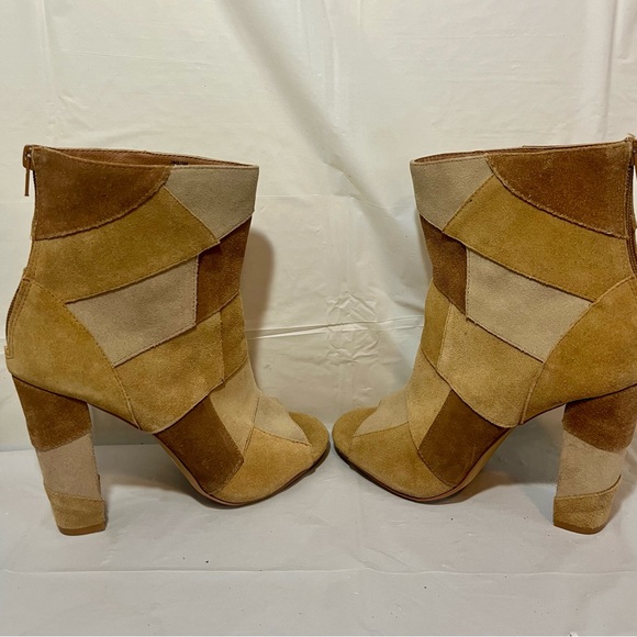 Torrid Boots Patchwork Booties Peep toe Boots Brown Tan Cream Women - Picture 16 of 16